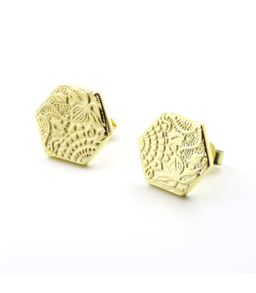PENDIENTES BALDOSA HEXAGONAL DE GAUDÍ (PANOT GAUDÍ, BARCELONA ) BAÑO DE ORO