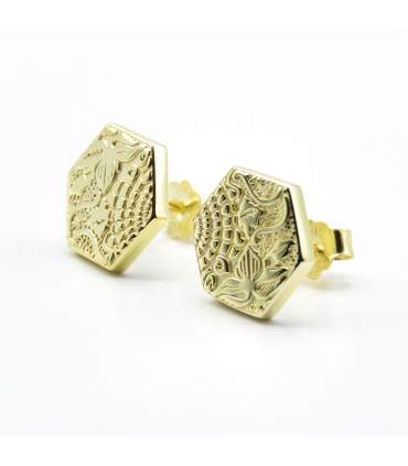 PENDIENTES BALDOSA HEXAGONAL DE GAUDÍ (PANOT GAUDÍ, BARCELONA ) BAÑO DE ORO