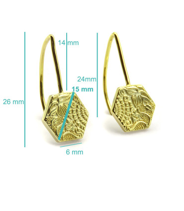 GAUDÍ LONG HEXAGONAL TILE EARRINGS (PANOT GAUDÍ, BARCELONA) GOLD-PLATED SILVER